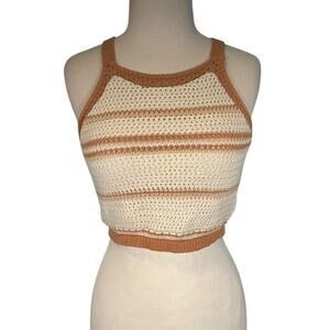 Freshman 1996 Size Small Crochet Lined Cropped Tank Cream and Tan Stripped